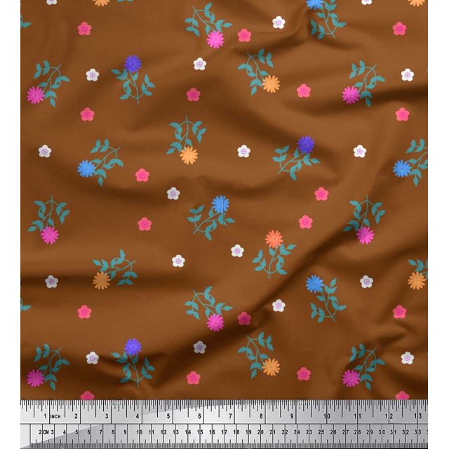 Soimoi Silk Fabric Aster Floral Decor Fabric Printed Yard 42 Inch Wide