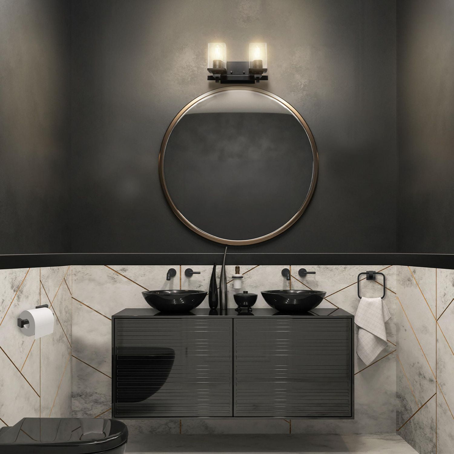 3-Piece Matte Black Powder Room Set with 13" 2-Light Vanity Fixture, 91007982