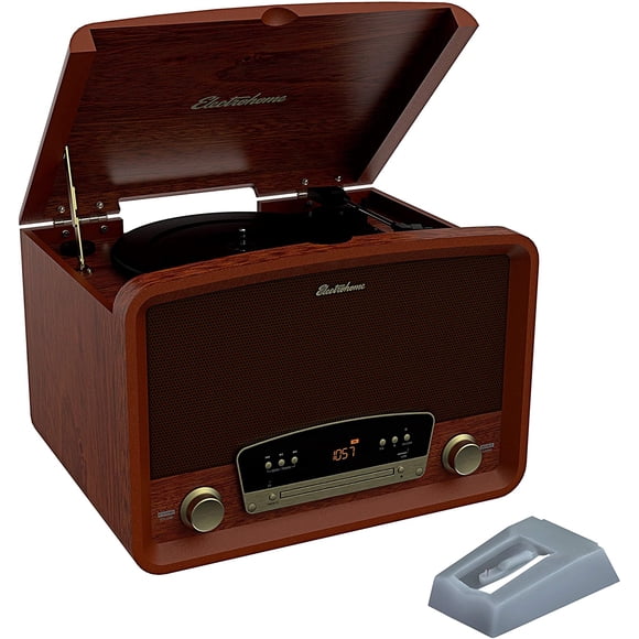 Electrohome Kingston 7-in-1 Vintage Vinyl Record Player Stereo System with 3-Speed Turntable, Bluetooth, AM/FM Radio, CD, Aux In, RCA/Headphone Out with 2 Bonus Replacement Needles (RR75)