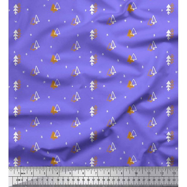 Soimoi Purple Georgette Viscose Fabric Tree Christmas Print Fabric by Yard 42 Inch Wide