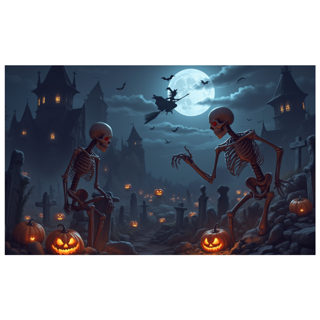 Spooky Scene Halloween Banner Gothic Theme Pumpkin Lantern Skeleton Design Cemetery Setting for Halloween Party Event Decor