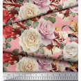 thumbnail image 3 of Soimoi Tissu en Poly Georgette Rose Imprimé Feuilles & Roses au Mètre 42 Pouces de Large, 3 of 3