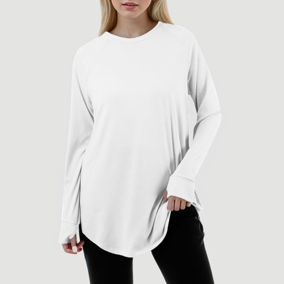 GDREDA Women's Casual Batwing Long Sleeve T Shirt Round Neck Basic Loose Tunic Tops White,XXL