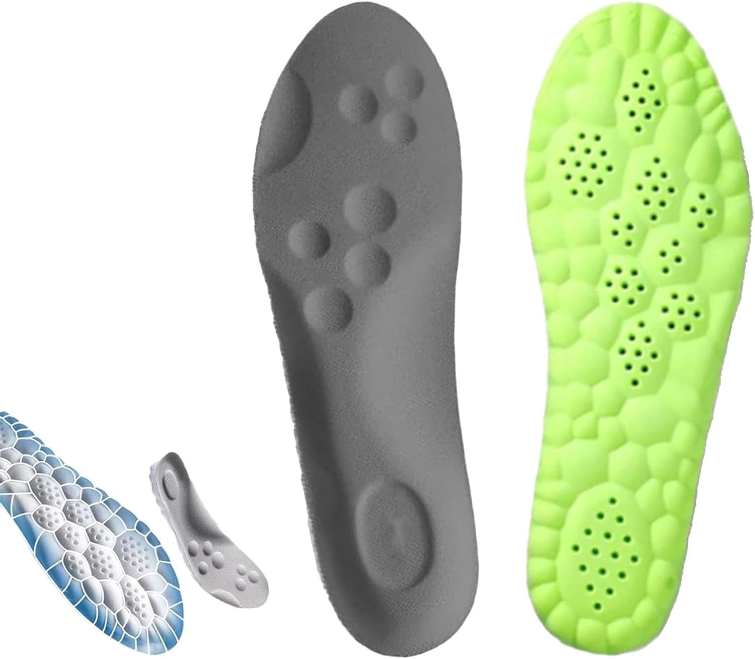 Footstr Insoles, Breathable Soft Foam Shoe Insole, 4D Cloud Tech Sports Insoles with Arch Support for Men, Orthopedic Shock Absorption Inserts for Running, Walking, Work Shoes(Green 1 PCS,5-6)