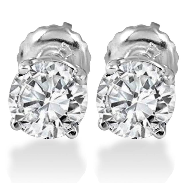 1.25CT Lab Grown Diamond Studs Screw Back 14K White Gold featuring two matching round brilliant cut lab grown diamonds set in 14k white gold prong settings. The earrings have screw-on, screw-off backs for secure wear. Designed by Pompeii3, these women's earrings are ideal for elegant occasions.