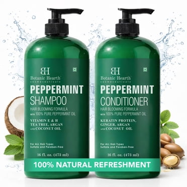 Botanic Hearth Peppermint Oil Shampoo And Conditioner Set | Hair Blooming Formula With Keratin | Fights Hair Loss | Sulfate Free For Men And Women | 16 Fl Oz X 2