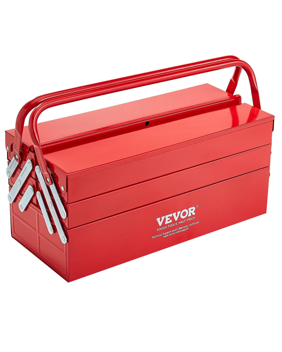 VEVOR Tool Box 18-inch 3-Tier 5-Tray Folding Cantilever Toolbox with Handle Red