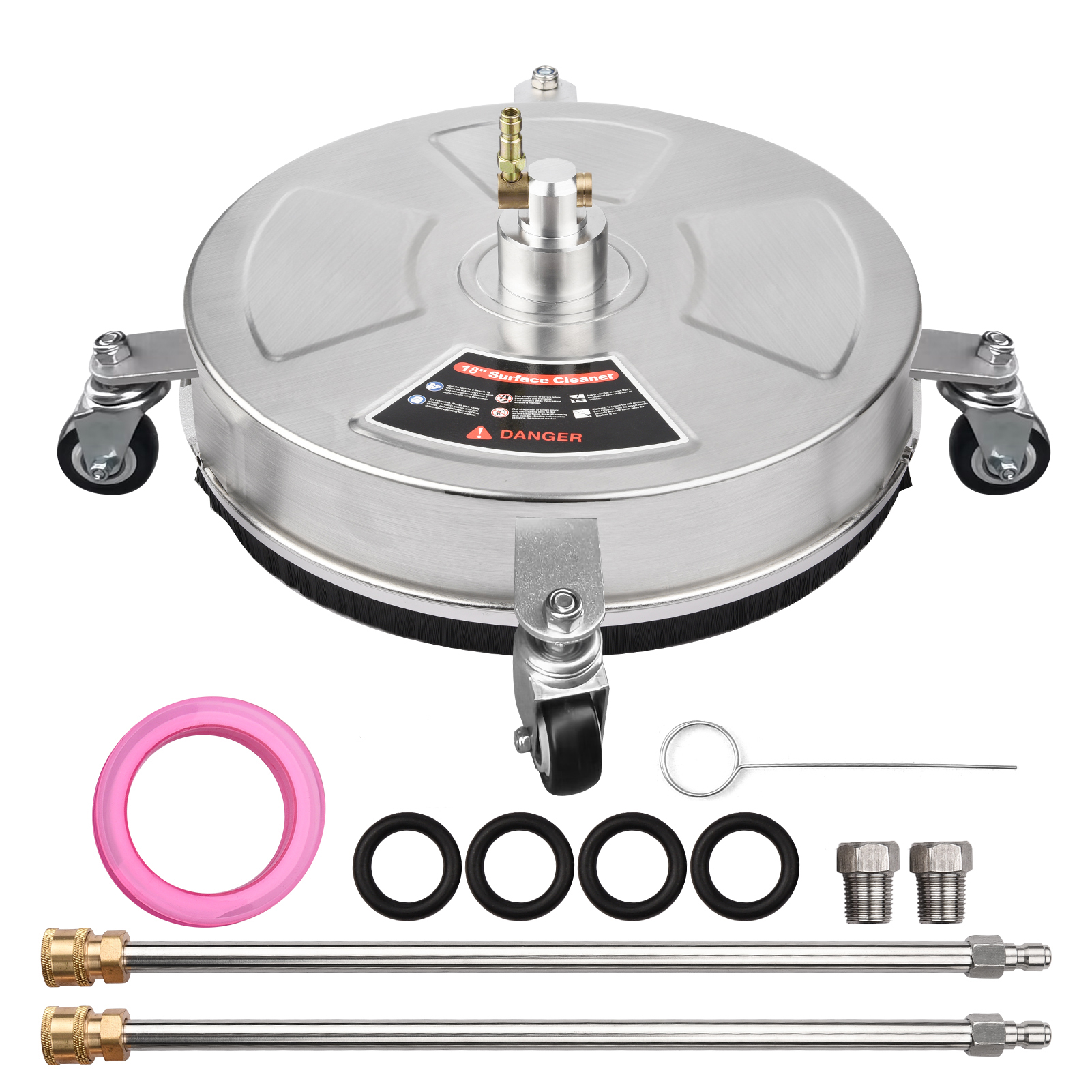 46cm18inch Pressure Washer Surface Cleaner Stainless Steel Housing Power Washer Accessory with 14 Inch Quick Connector 4 Wheels 2 Nozzles 2 Extension Wands 4000PSI