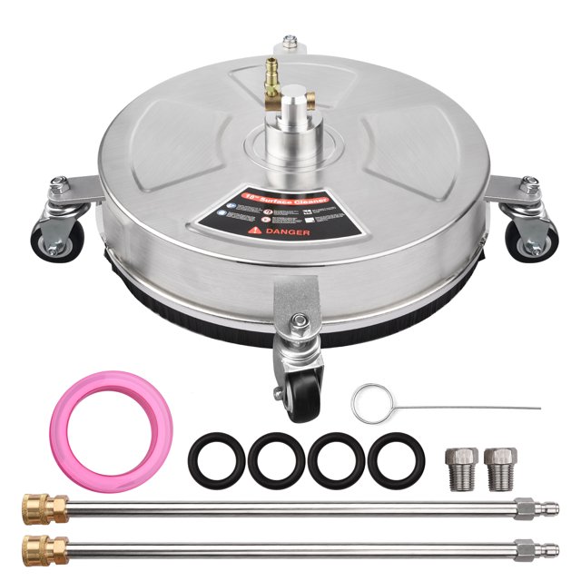 46cm18inch Pressure Washer Surface Cleaner Stainless Steel Housing Power Washer Accessory with 14 Inch Quick Connector 4 Wheels 2 Nozzles 2 Extension Wands 4000PSI