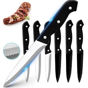 6-Piece Steak Knives Set for Precise Cutting,3.5inch Serrated Blade Full Tang Triple Riveted Dinner Knives Cutlery Set Dishwasher Safe