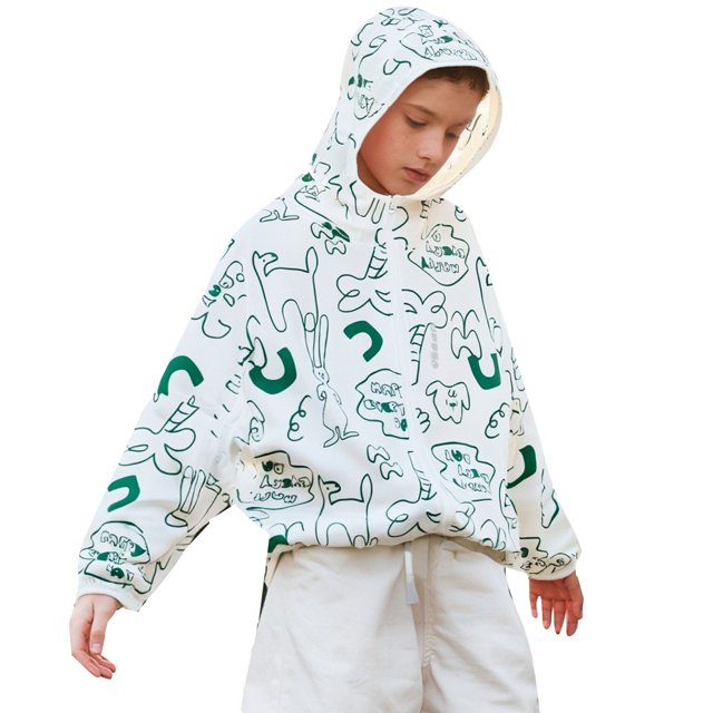 Kids Sun Protection Zip Hoodie Lightweight Long Sleeve Rash Guard with Hood Swim Cover Up Light Green 7 Years-8 Years