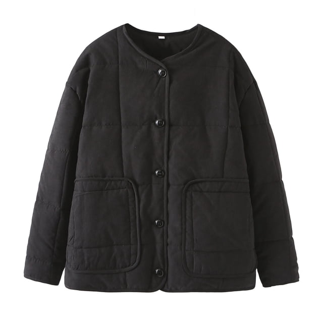 WRKEKC Women's Plus Size Puffer Jacket Oversized Fit Utility Pockets Winter Wear Street Style Comfort Black L