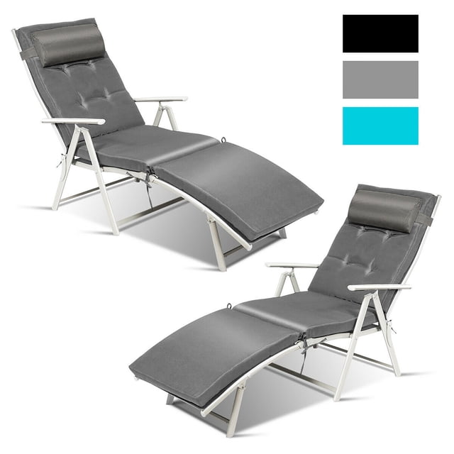 Costway Chaise Longue Pliante d'Extérieur 2 Pcs avec Coussin Gris
