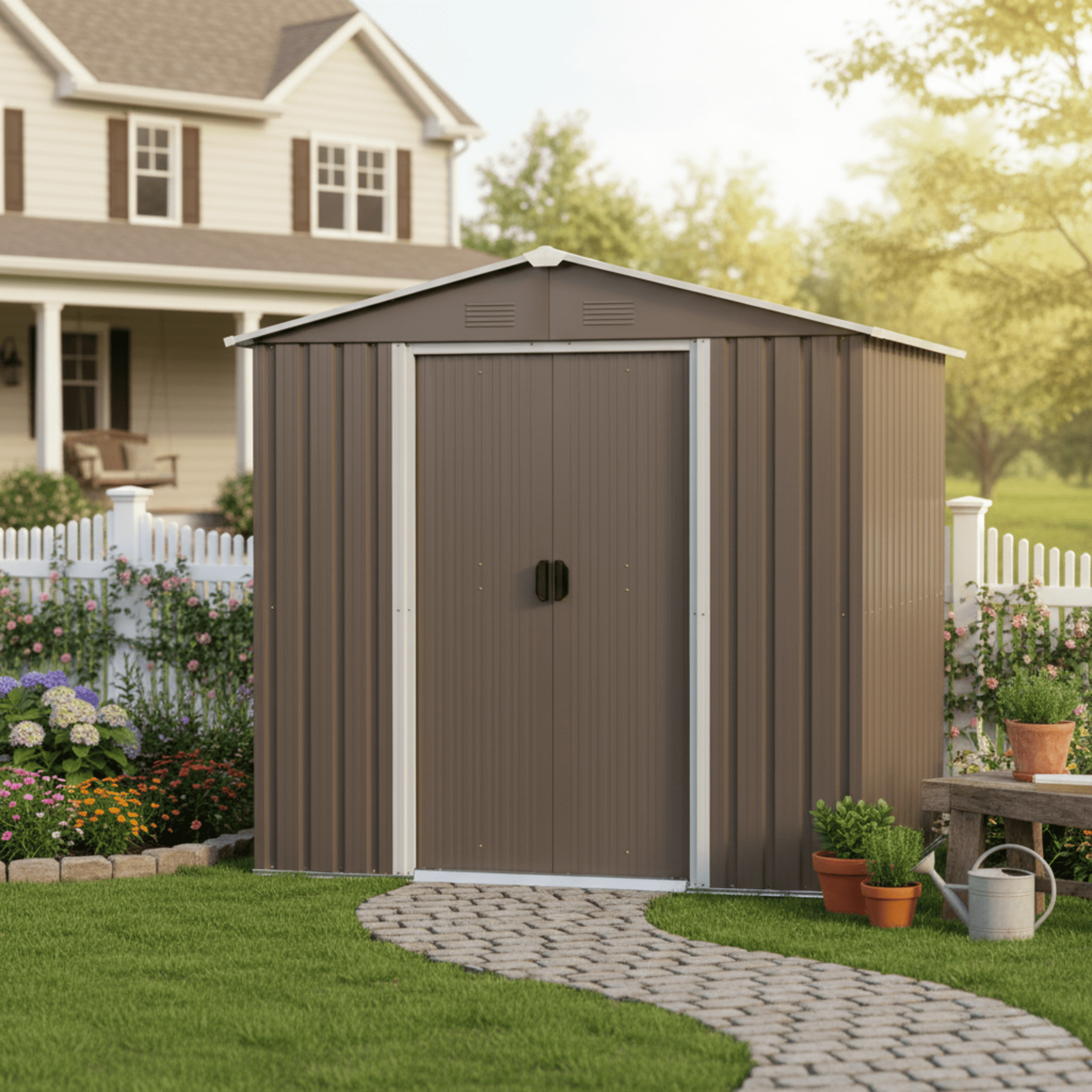 Homy Casa 6x5 ft Outdoor Metal Storage Shed with Lockable Doors for Backyard & Garden, Grey