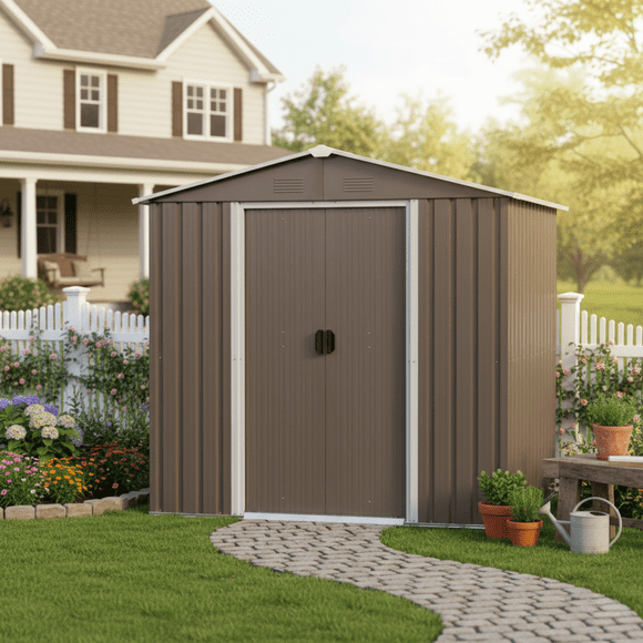 Homy Casa 6x5 ft Outdoor Metal Storage Shed with Lockable Doors for Backyard & Garden, Grey