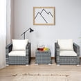 thumbnail image 3 of Costway 3 PC Patio Rattan Furniture Bistro Set Cushioned Sofa Chair Table White, 3 of 10