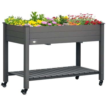 Outsunny Bac de Jardin Surélevé 47 Pouces x 21 Pouces, Jardinière en Bois Surélevée, Gris