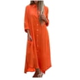 thumbnail image 4 of zanvin Soldes Robes d'Été pour Femmes, Robe Chemise à Col en V pour Femmes Couleur Unie Coton Chanvre Décontractée Cardigan Robe à Manches Longues, Orange, TG, 4 of 6