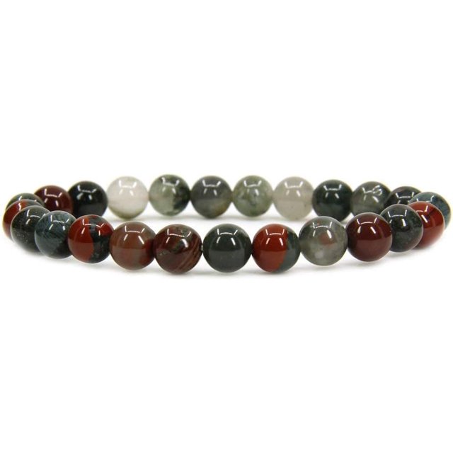 Bracelet Extensible Unisexe en Perles Rondes de 8 mm avec Pierre de Sang Africaine Naturelle