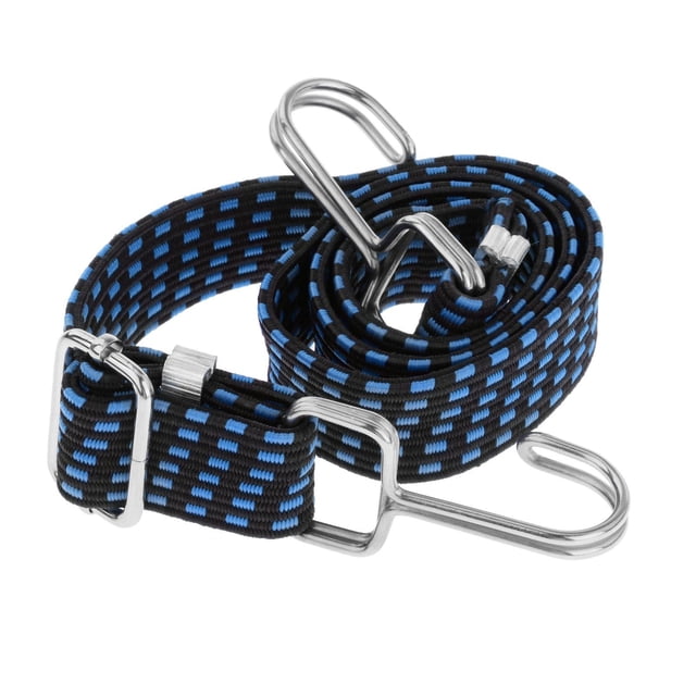 Adjustable Flat Cords with Hooks, Heavy Duty Straps with Hooks, Adjustable Buckles, Luggage Elastic Rope - Blue 2m, 0.5 to 2 Meters