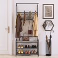 thumbnail image 3 of Coat Rack Shoe Bench, 3-in-1 Hall Tree Shoe Rack for Entryway, 3-Tier Storage Shelf and 8 Hooks Removable, Industrial Accent Furniture with Steel Frame, Multifunctional Hallway Organizer, 3 of 9