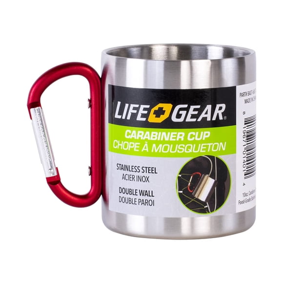Life Gear Tasse à Double Paroi en Acier Inoxydable avec Poignée Mousqueton - Tasse de Voyage Portable pour Escalade, Randonnée, Sac à Dos Ou Camping 10 oz