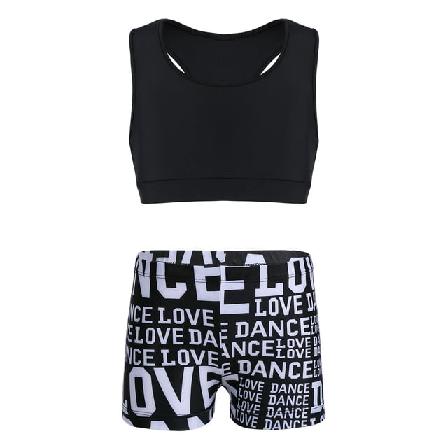 inhzoy Kids Girls Basic 2 Piece Active Outfit Racer Back Crop Top and Shorts Set for Gymnastics Dancing Workout Black S
