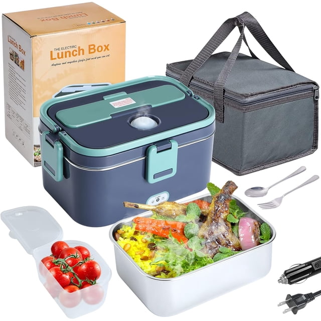 Portable Microwave Alternative, Electric Lunch Box For Car Home Office, 80W Faster Heating Food Warmer With Leak Proof Design, Safe Material Easy Clean Detachable Stainless Steel