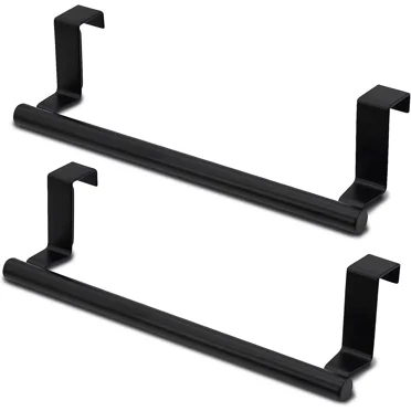 2 Packs Over the Door Towel Rack, STONCEL Stainless Steel Towel Holder and Washcloth Rack, 9in Over the Cabinet Hand Dish Towel Bar for Bathroom Kitchen Living Room Bar Holder Cupboard Black