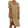 thumbnail image 2 of Liquidation d'Été 2025! Robe pour Femme Grande Taille, Liquidation de Robes d'Été pour Femmes, Combinaison d'Été pour Femme en Coton et Lin à Manches Courtes, Col en V, Manches Courtes, Jupe Longue, 2 of 5