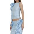 thumbnail image 3 of xiaxaixu Women Solid Color Tank Tops Mesh See-Through 3D Flower Ruffles Crew Neck Sleeveless Vests Summer Slim Fit Crop Tops, 3 of 5
