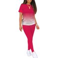 thumbnail image 4 of MAWCLOS Women Jogger Set Short Sleeve Sweatsuits Gradient Two Piece Outfit Boho Running Crew Neck Lounge Sets Rose Red 2XL, 4 of 4