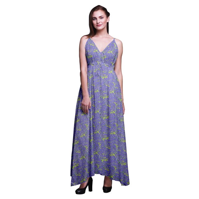 Bimba Feuilles Femmes Imprimé Sans Manches Longue Maxi à Bretelles Bohème Robe de Plage-Grand