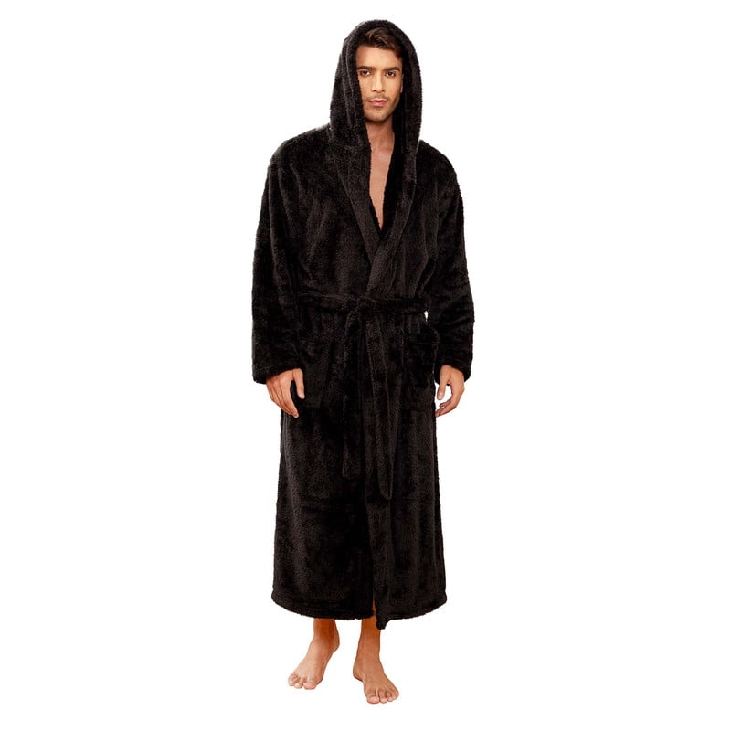 VULCANODON Mens Robe Big and Tall with Hood,Full Length Plush Robe for Men Long Fleece Bathrobe