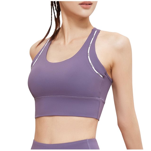 Virmaxy Womens High Impact Sports Bra Shock-Absorbing Gathering Collection and Complementary Breast Color Matching Edging No Wear Sports Bra Purple-1 M