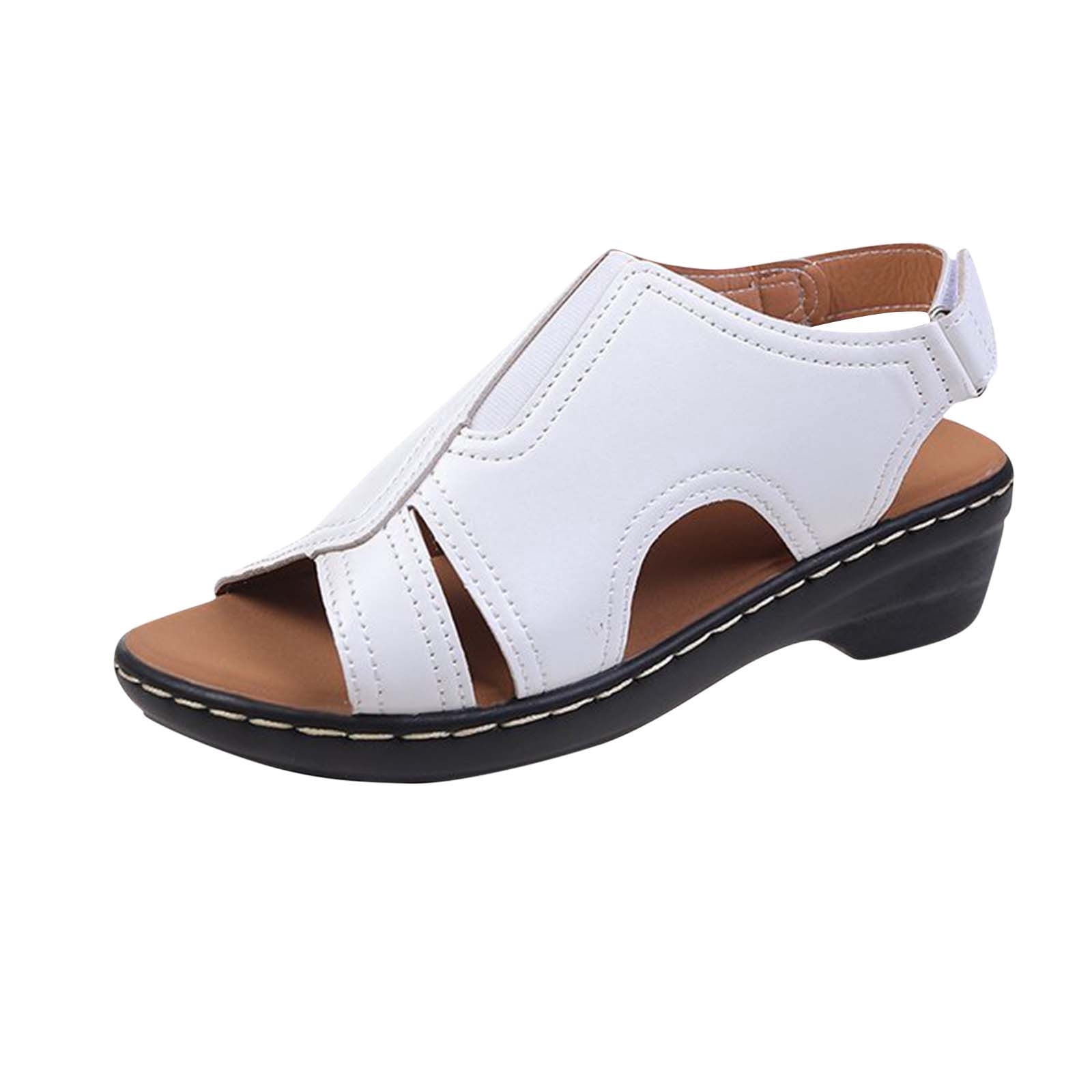Wedge Sandals for Women Slingback Open Toe Side Cutout Soft Sole Non Slip Summer Leather Sandals White
