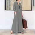 thumbnail image 1 of Bramtres Robes Maxi, Robes de Vacances, Robe Chemise Longue Décontractée pour Femme en Coton et Lin à Boutons avec Poches, Longues Robes, Robe à Manches Longues, Robes Modestes, Robe Grise, 5TG, 1 of 4
