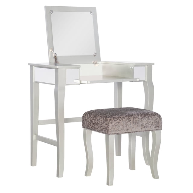 Linon Ensemble de Coiffeuse Harper Argenté, 32 Pouces L x 18 Pouces P x 46,75 Pouces H