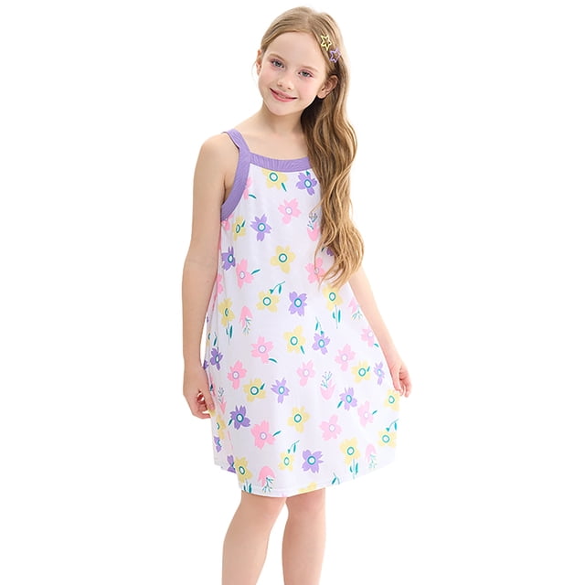 Robe d'Été Sans Manches à Bretelles Spaghetti pour Tout-Petites Filles, Robe Soleil pour Enfants Fille, Imprimé Floral, Robe de Danse de Fête, Vêtements 8-9 Ans