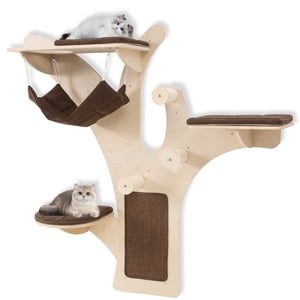 Gymax Wall-Mounted Tour de chat avec poteaux d'échafaudage de sisal de Perch Hammock & Coussins pour tapis