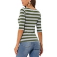 thumbnail image 3 of INSPIRE CHIC T-Shirts à Rayures pour Femmes de Rentrée Scolaire Coupe Ajustée Manches au Coude Col Bateau T-Shirt TG Vert Armée Gris, 3 of 7