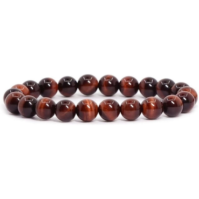 Bracelet Extensible Unisexe en Perles Rondes de 8 mm avec Cristaux d'Oeil de Tigre Rouges AA Naturels