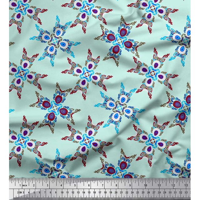Soimoi Poly Georgette Fabric Tiles Moroccan Decor Fabric Printed Yard 52 Inch Wide