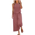thumbnail image 1 of FAIWAD Ensembles 2 Pcs pour Femmes en Coton et Lin, Hauts Sans Manches à Col Ras du Cou et Pantalons à Jambes Larges, Ensembles de Détente Survêtements, 1 of 6