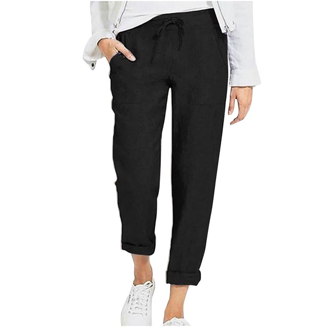 Birdeem Womens Solid Color Drawstring High Waist Pocket Loose Large Size Cotton Casual Pants