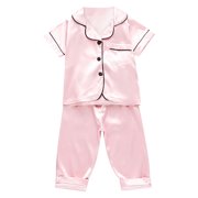 Girls Sleepwear & Robes Exclusive Satin Sleep Set for Toddlers and Kids—Button-Down Short Sleeve Top with Long Pants Pajama Wear