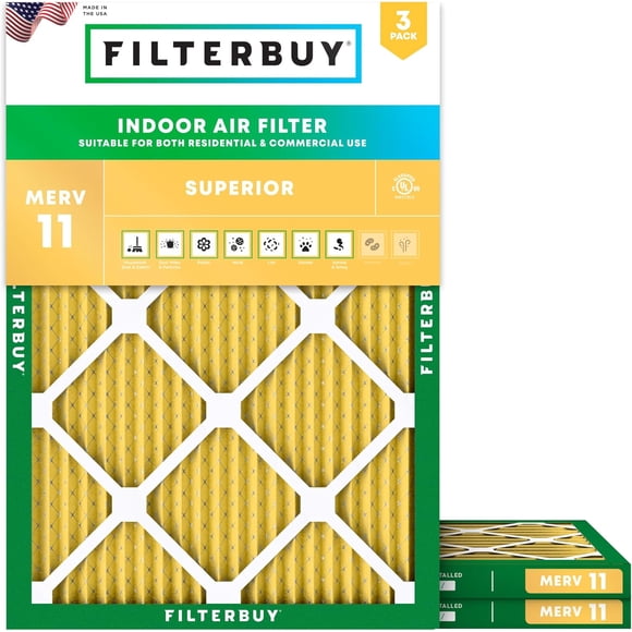 Filterbuy 16x20x1 Air Filter MERV 11 Allergen Defense, HVAC AC Furnace Air Filters Replacement (3-Pack)