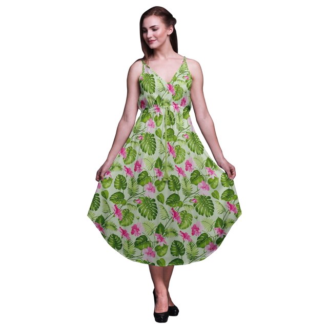 Bimba Robe de Plage Bohème Sans Manches Midi à Bretelles Imprimée Florale pour Femme - XX-Grand