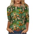 thumbnail image 1 of RKSTN Womens Tops Casual Fashion Cute Easter Bunny Printed 3/4 Sleeve Round Neck Tops Spring Summer 3D Printed Ruched Pullover Blouse Tops, 1 of 5