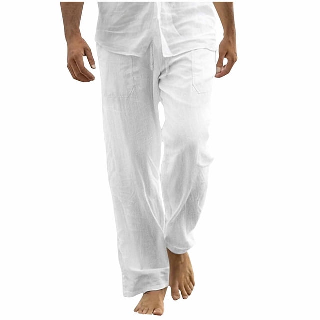 WRKEKC Casual Pants for Men Relaxed Fit Straight Leg Beach Pants with Drawstring and Pockets Solid Color for Summer Wear
